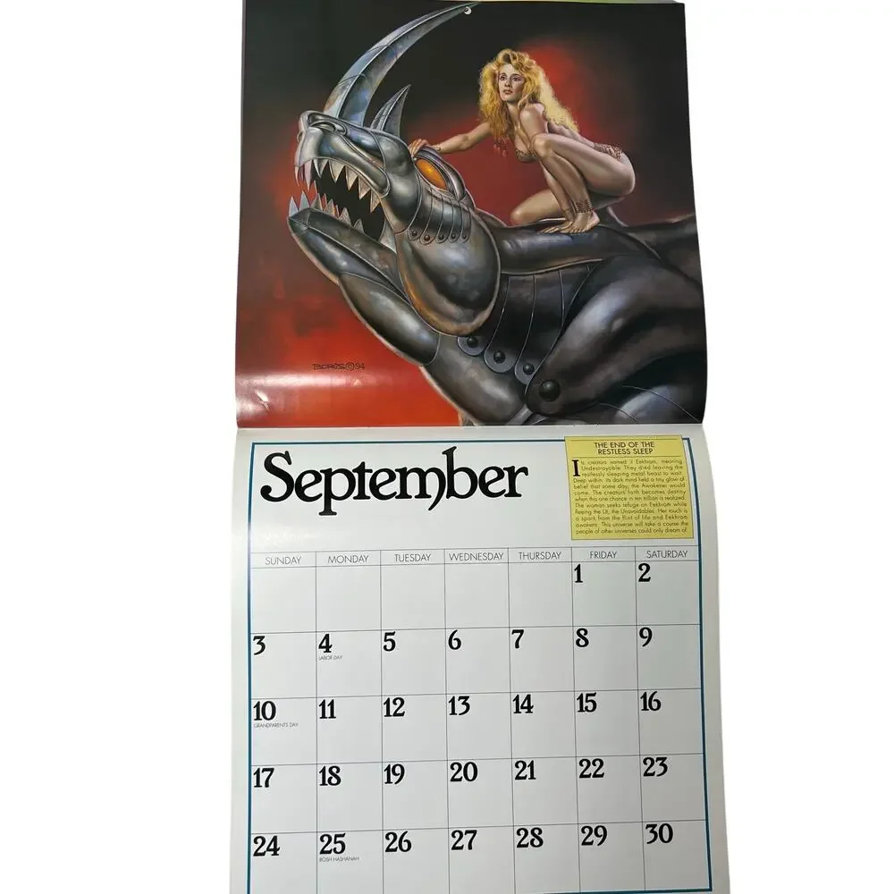 Vintage 1995 Boris Vallejo Fantasy Calendar Unused same dates again in 2034